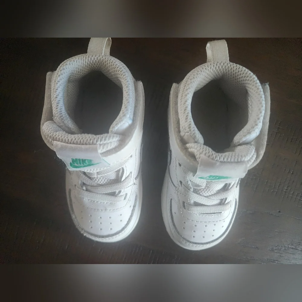 Nike Kids White High-Top Sneakers with Green Sole 5.5